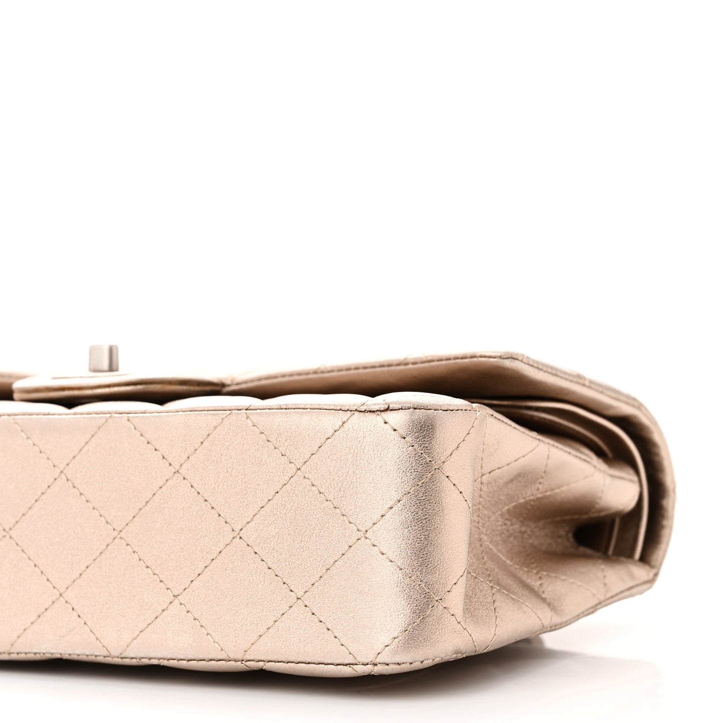 Metallic Calfskin Quilted Medium Double Flap Khaki