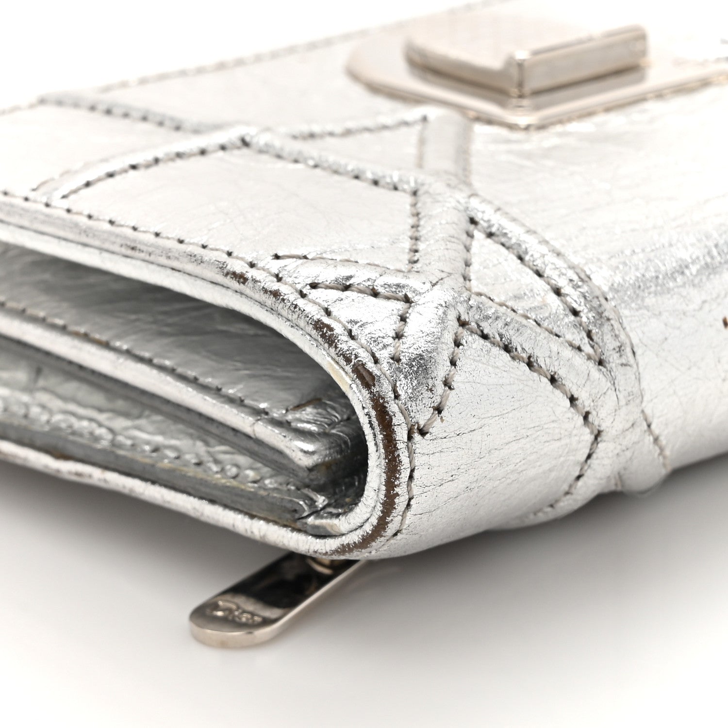 Christian Dior Ceramic Effect Deerskin Cannage Diorama Elancee Wallet Silver 11 of 13