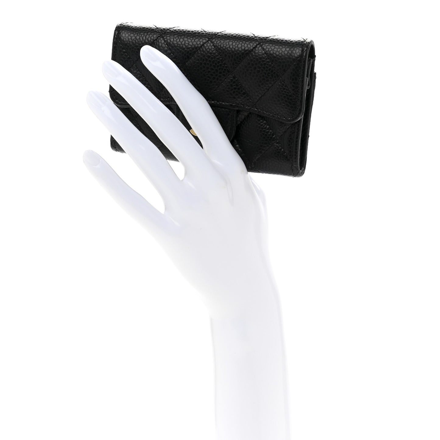 Caviar Quilted Flap Card Holder Wallet Black