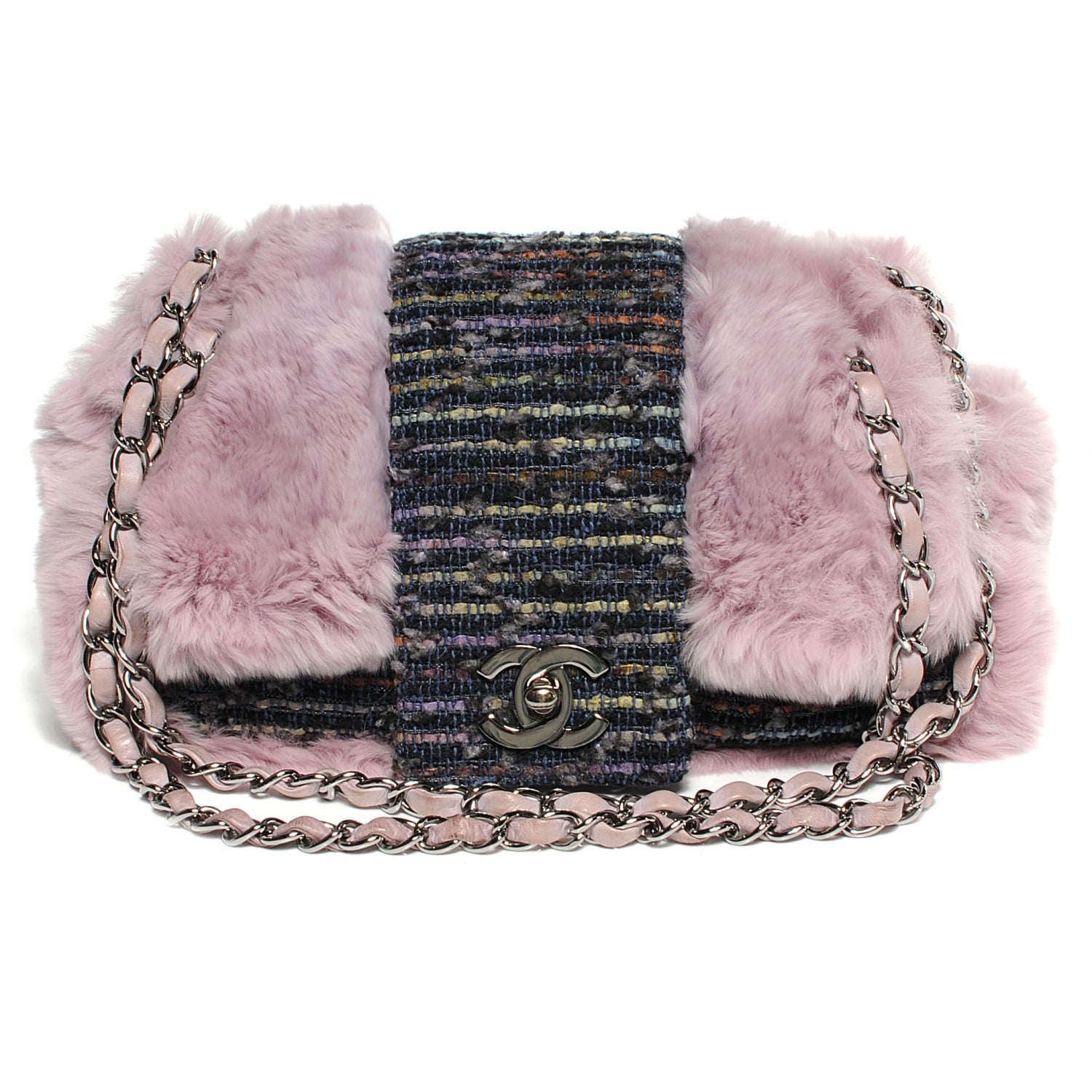 CHANEL 「らむぶた」 Chanel Fantasy Fur Tweed Flap Lilac 52330 – FASHIONPHILE