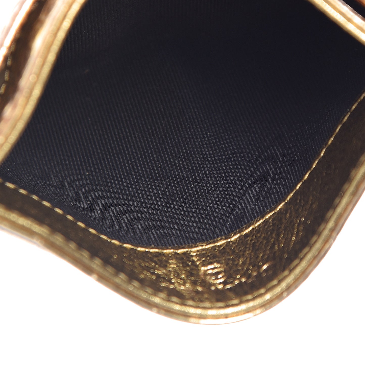 Metallic Calfskin Crocodile Embossed Cocodile Card Holder Gold