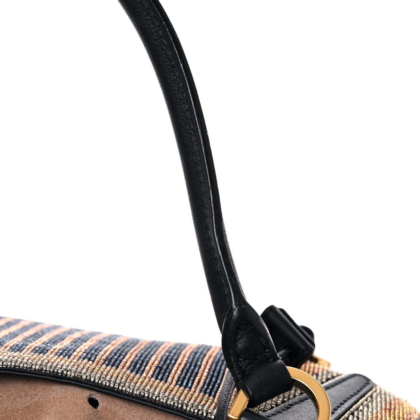 Calfskin Beaded Small Drawstring Satchel Black Multicolor