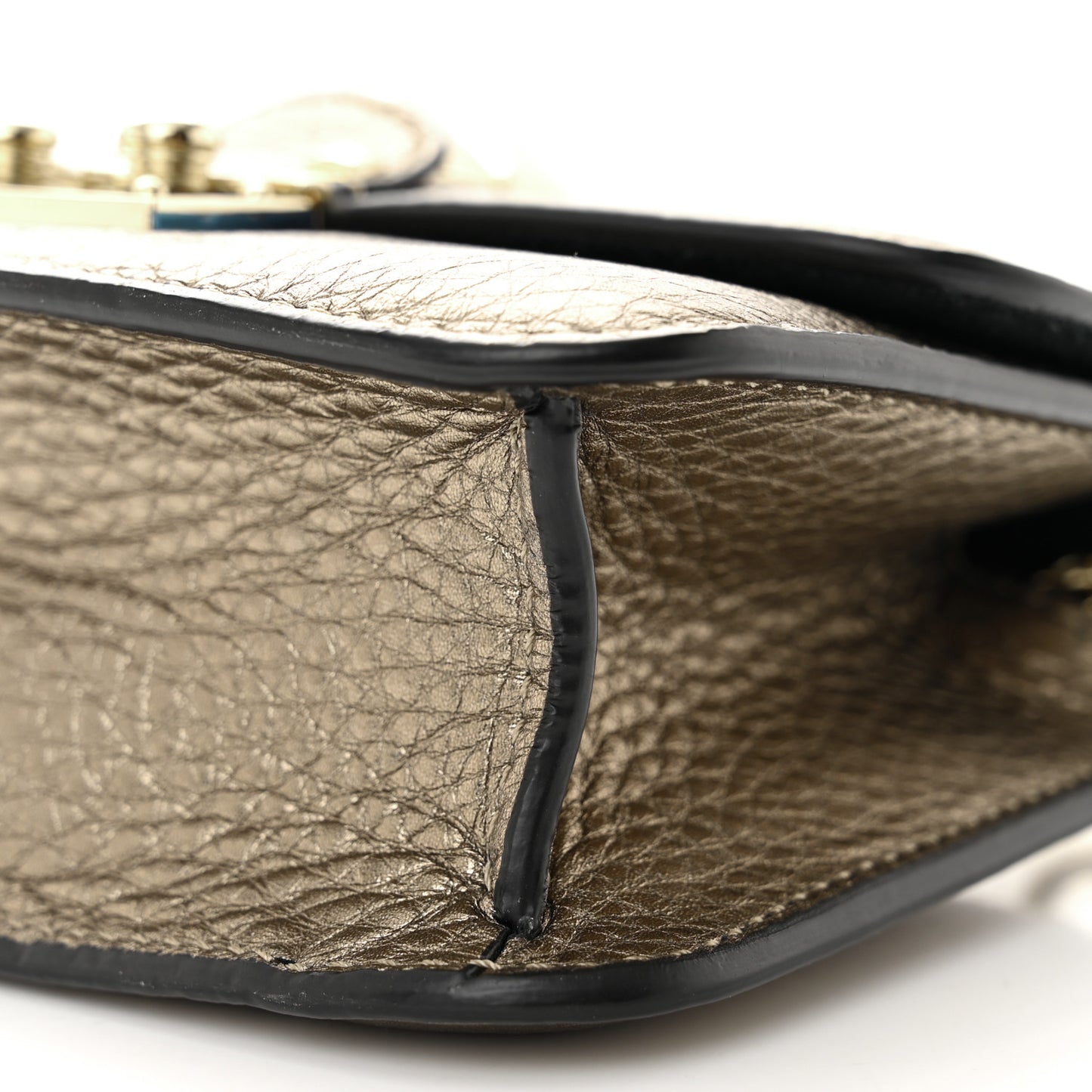 Metallic Pebbled Calfskin Mini Glam Lock Rockstud Flap Skin