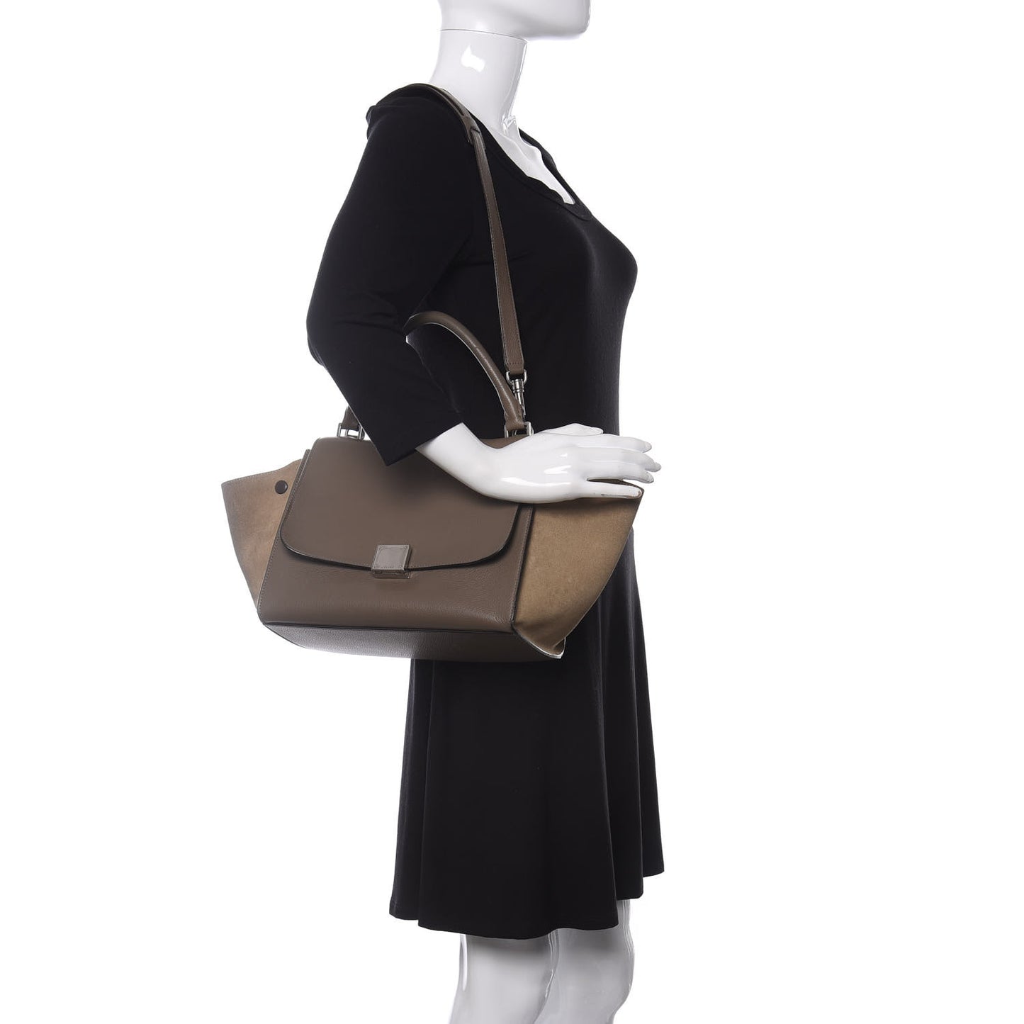 Drummed Calfskin Suede Small Trapeze Taupe