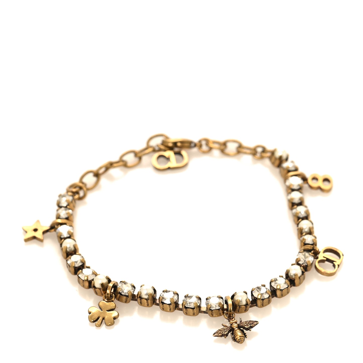 Crystal Pearl Charm Bracelet Gold