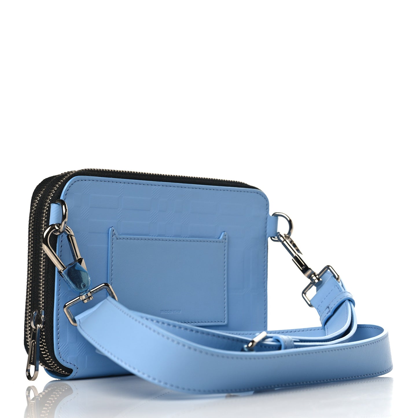 Calfskin Embossed Check Jake Crossbody Cornflower Blue