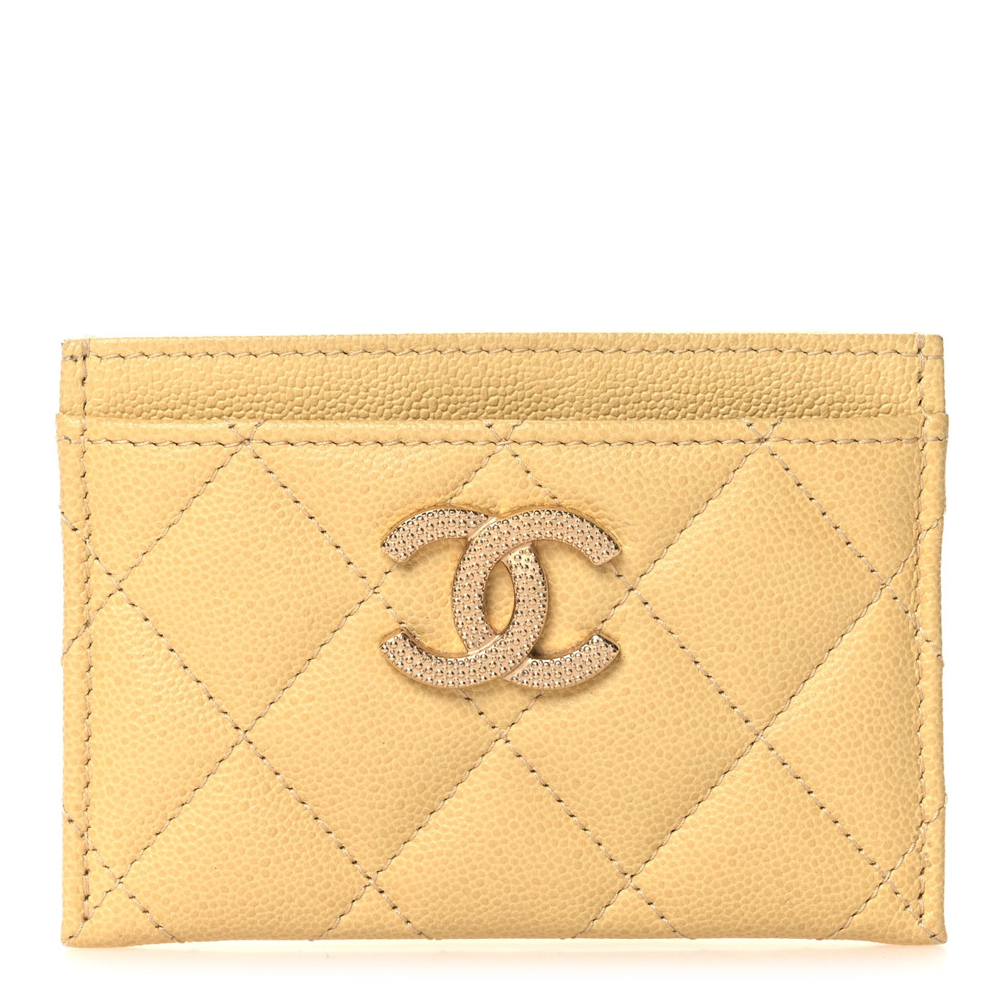 Caviar Quilted Studded CC Card Holder Yellow