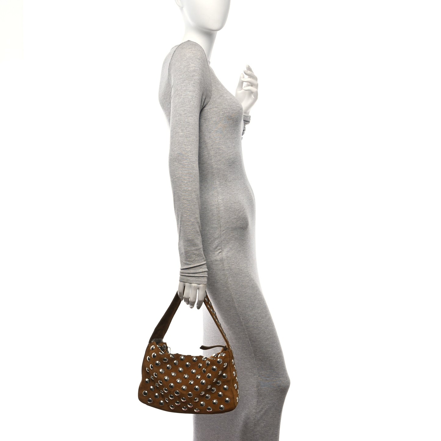 Suede Calfskin Studded Elena Nougat