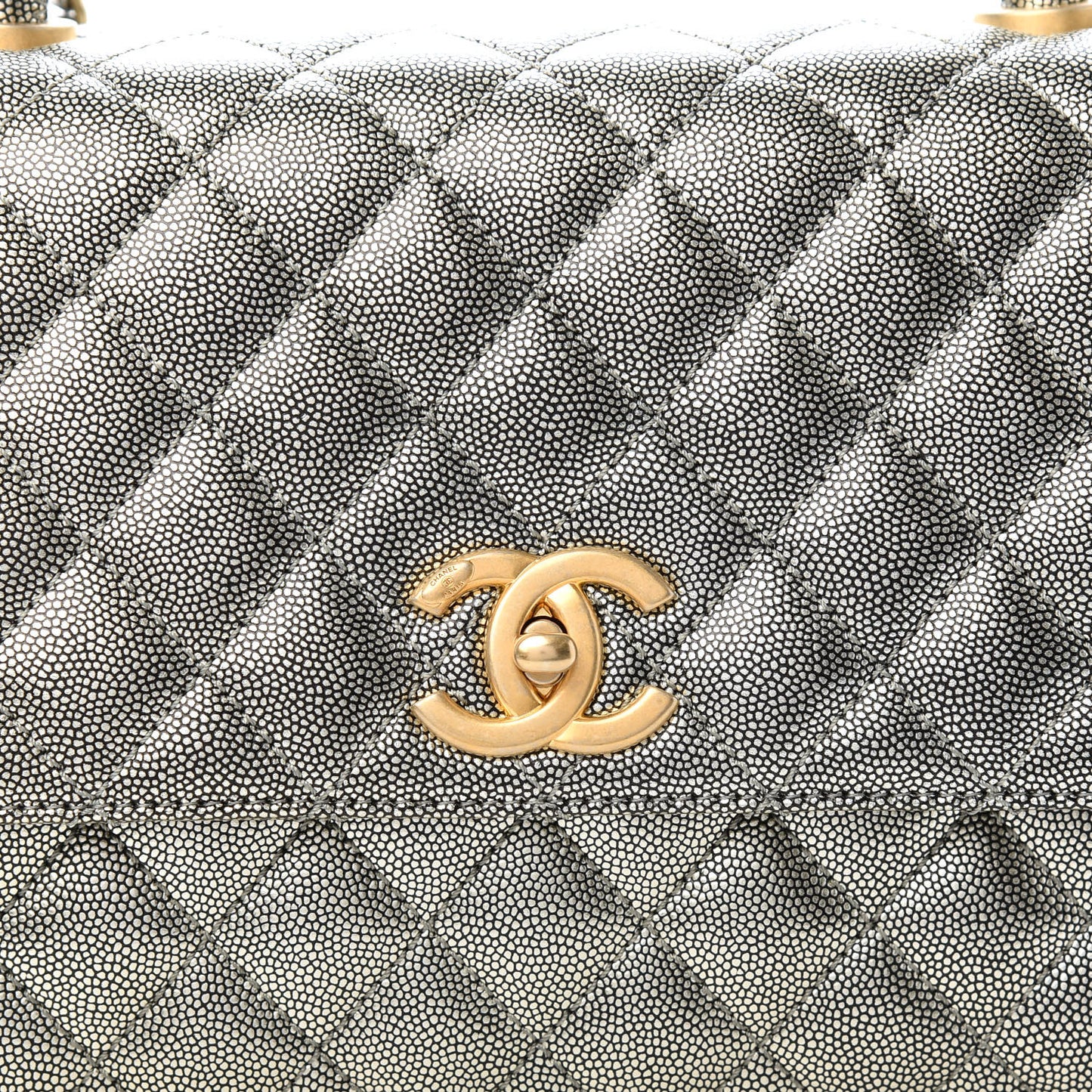 Metallic Caviar Quilted Small Coco Handle Flap Silver