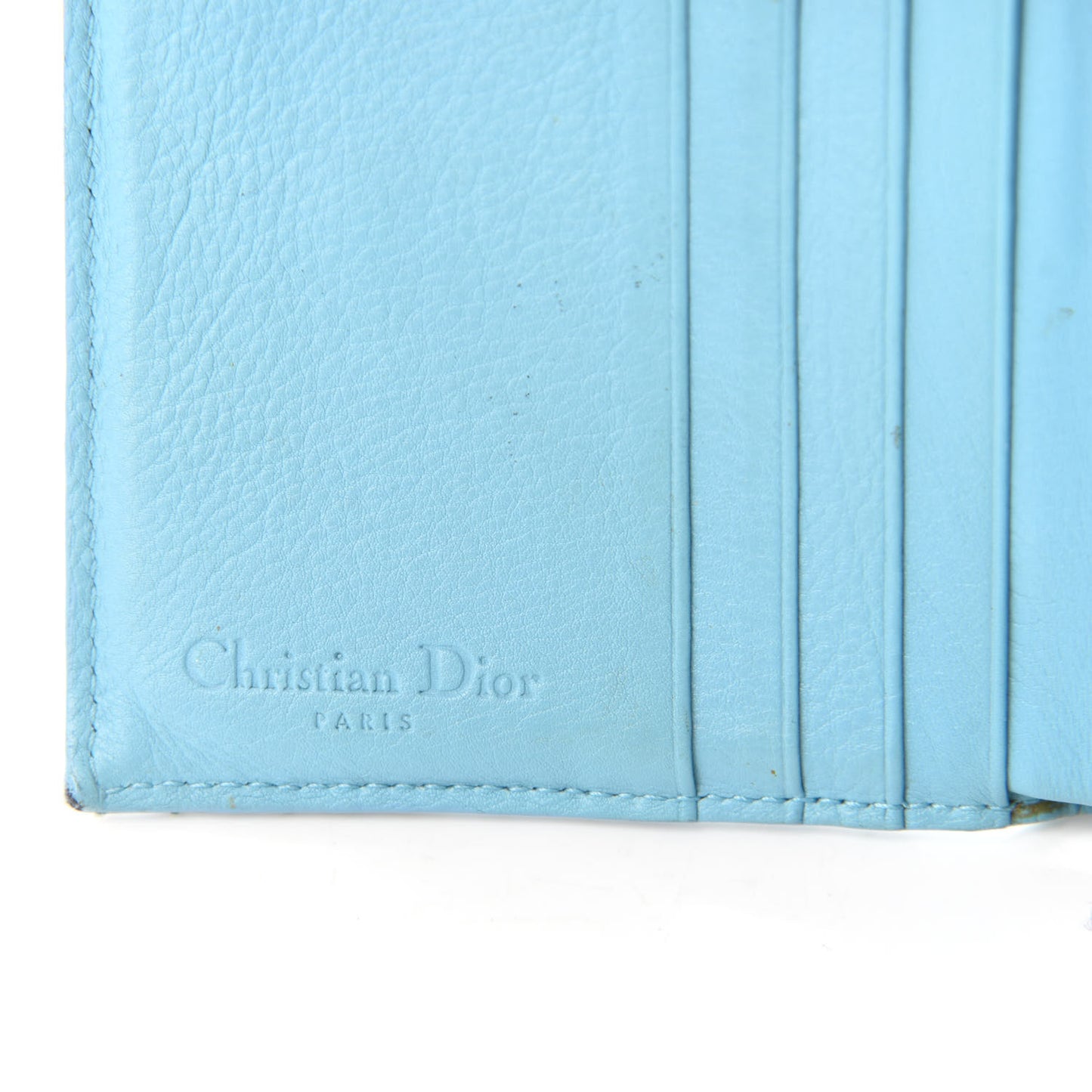 Grained Calfskin Cannage Lady Dior French Wallet Light Blue