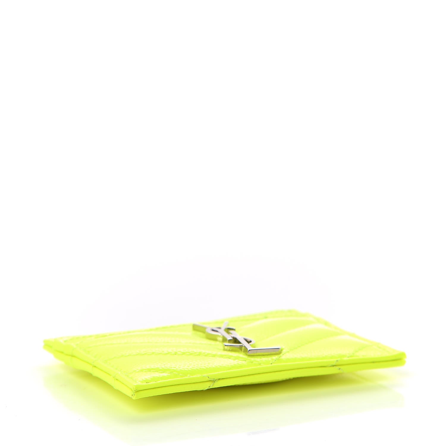 Saint Laurent Patent Grain De Poudre Matelasse Chevron Monogram Credit Card Case Neon Yellow 4 of 8