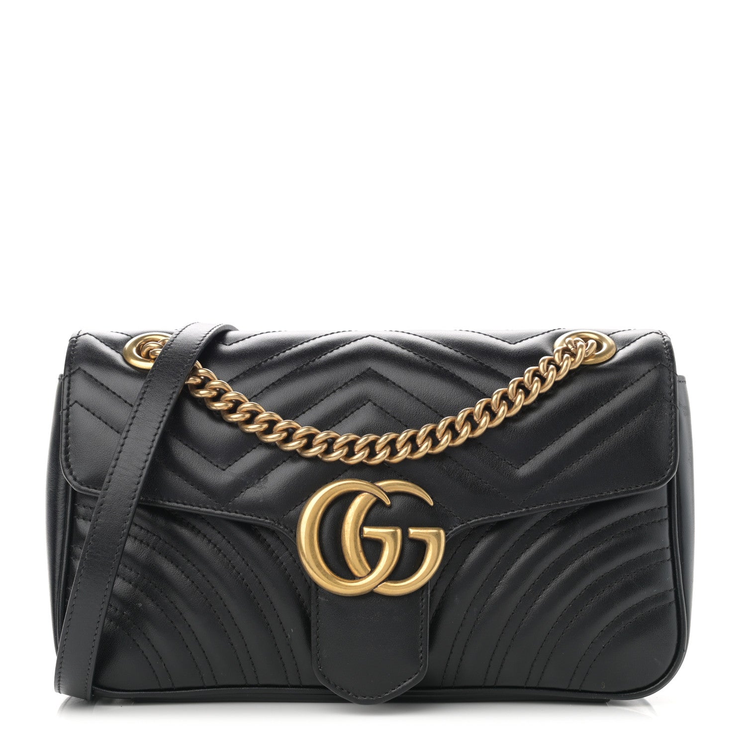 Gucci Calfskin Matelasse Small GG Marmont Shoulder Bag Black 1 of 13