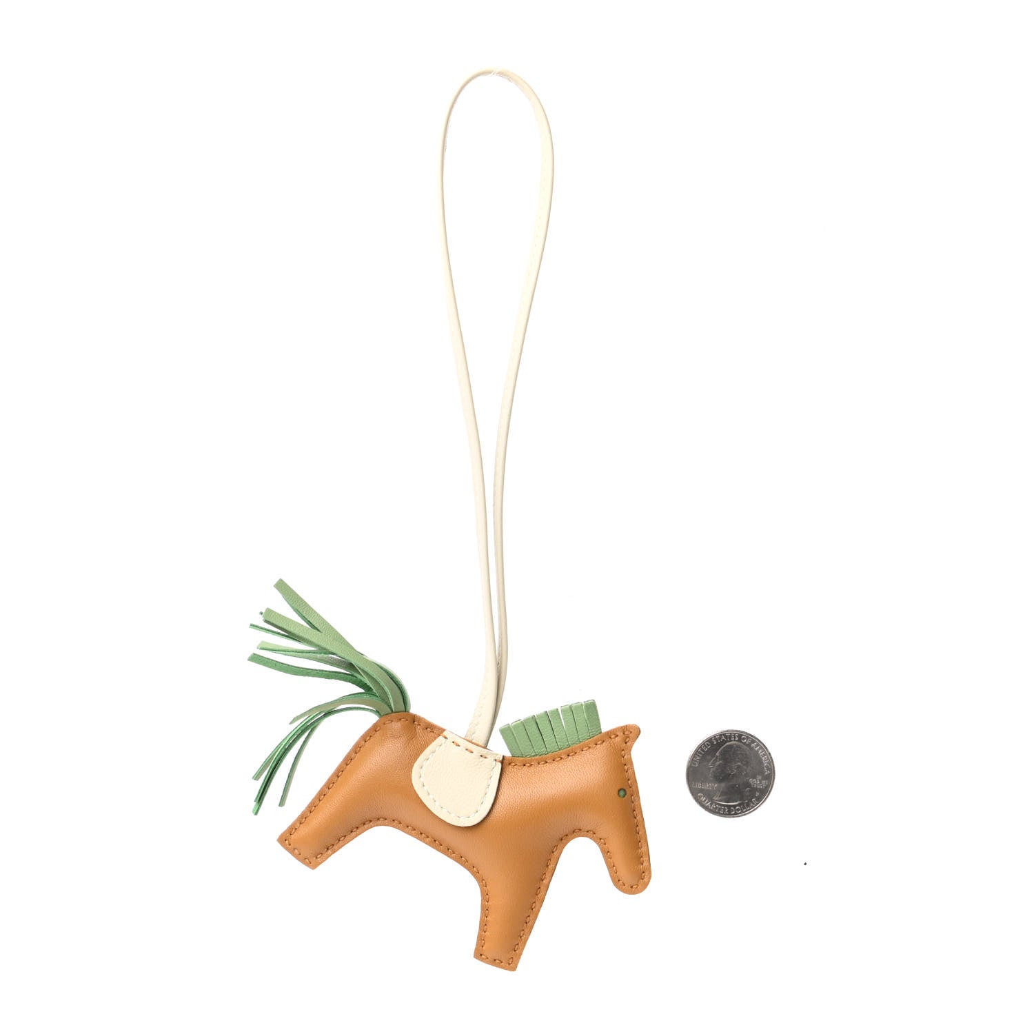 Hermes Milo Lambskin Grigri Rodeo Horse Bag Charm PM Sesame Vert Criquet Craie 2 of 4