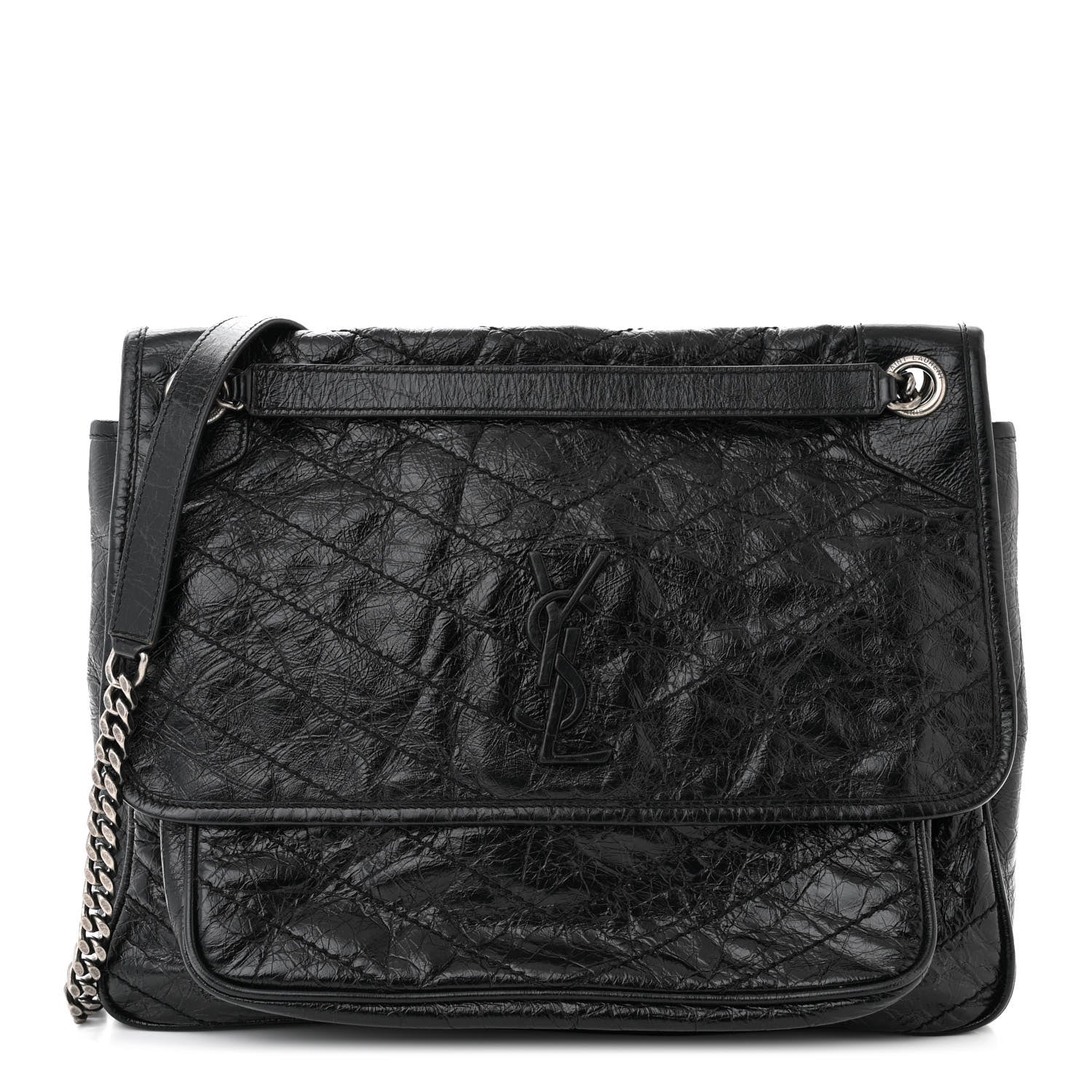 Saint Laurent Crinkled Calfskin Matelasse Monogram Large Niki Chain Satchel Black 1 of 13