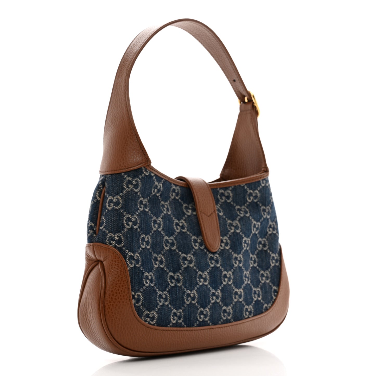 New Denim GG Monogram Calfskin Small Jackie 1961 Hobo Blue Tea Cuir