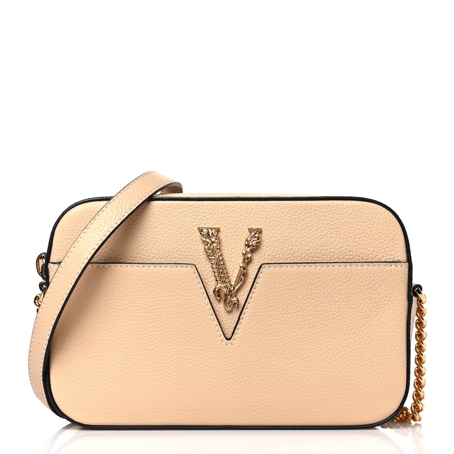 Grainy Calfskin Virtus Small Camera Bag Beige