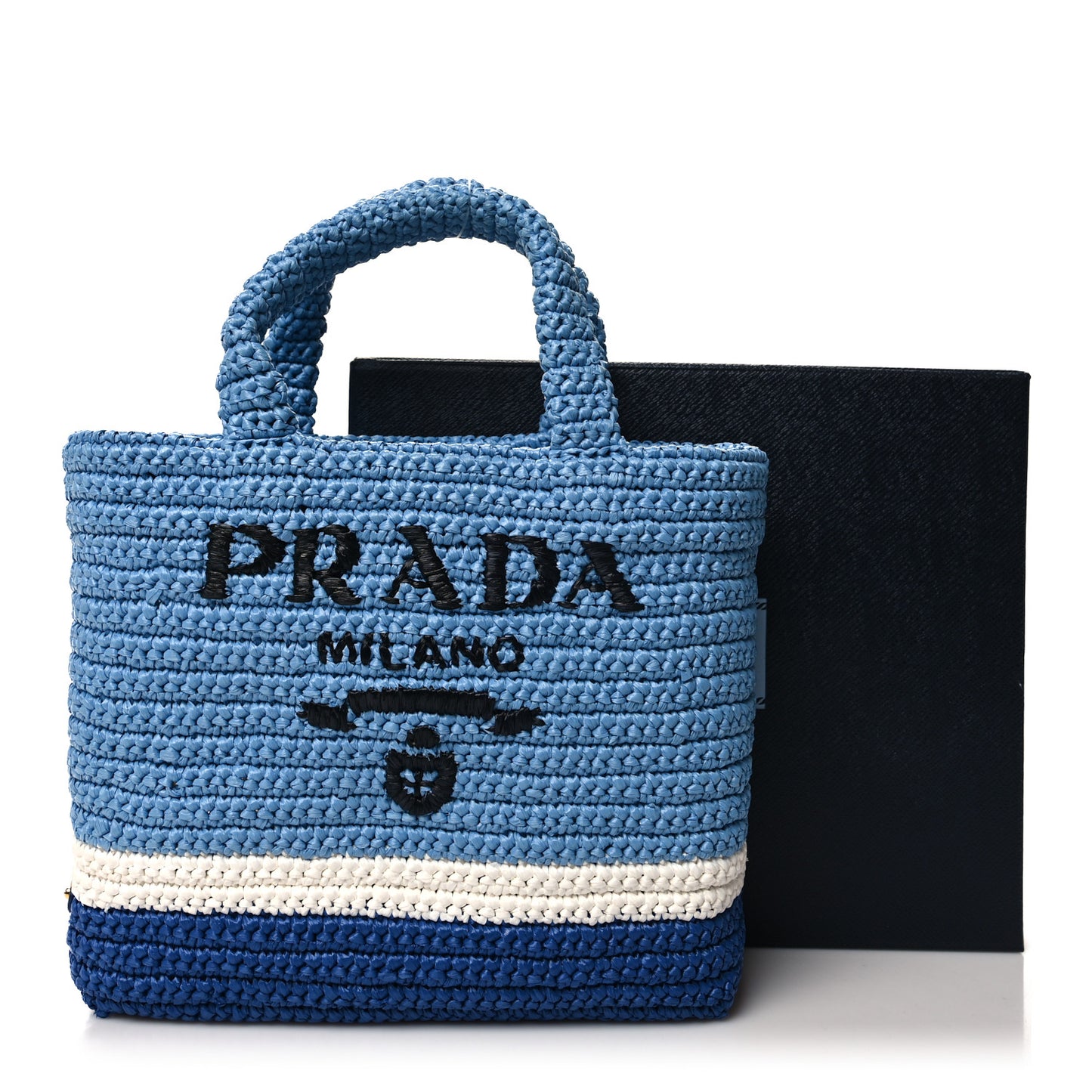 Yarn Raffia Effect Crochet Small Logo Tote Celeste Blue