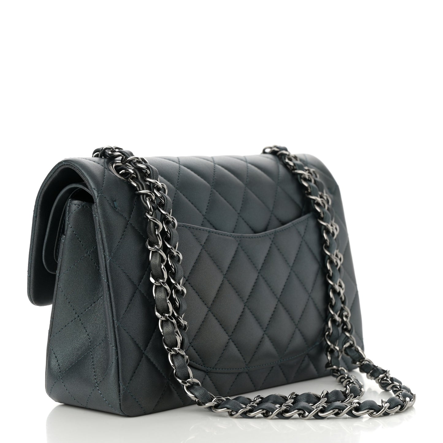 Iridescent Lambskin Quilted Small Double Flap Green