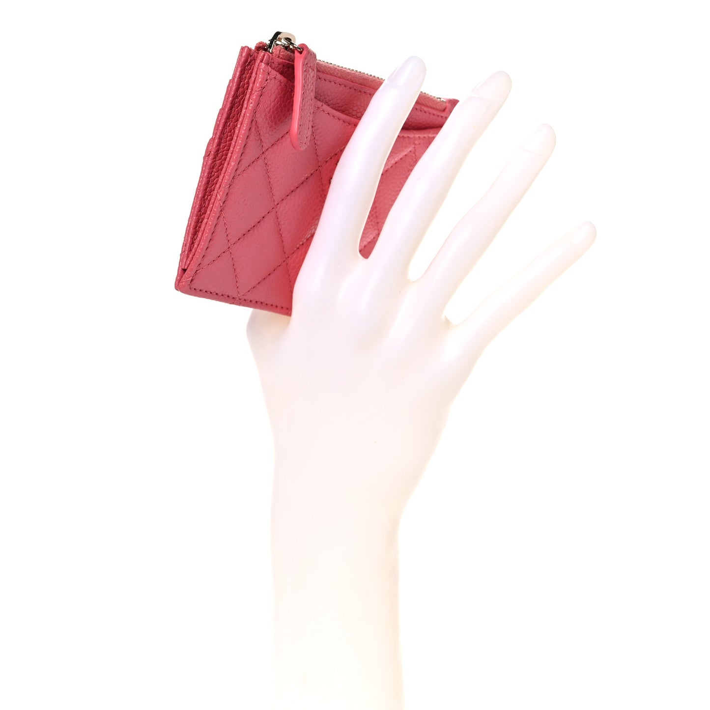 Caviar Quilted CC Zip Card Holder Pink