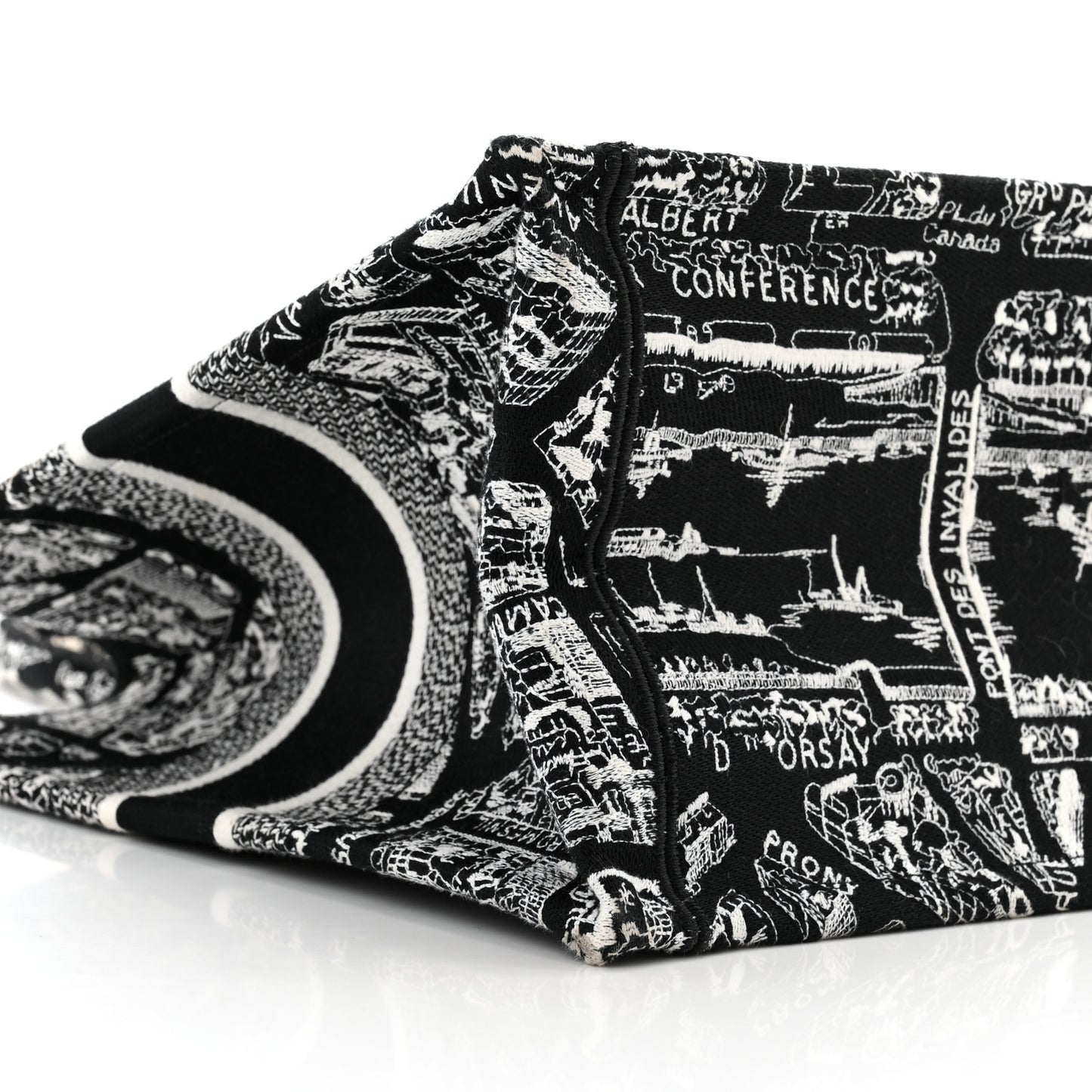 Canvas Embroidered Medium Plan De Paris Book Tote Black White