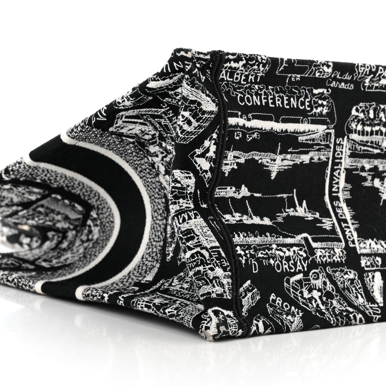 Christian Dior Canvas Embroidered Medium Plan De Paris Book Tote Black White 9 of 10