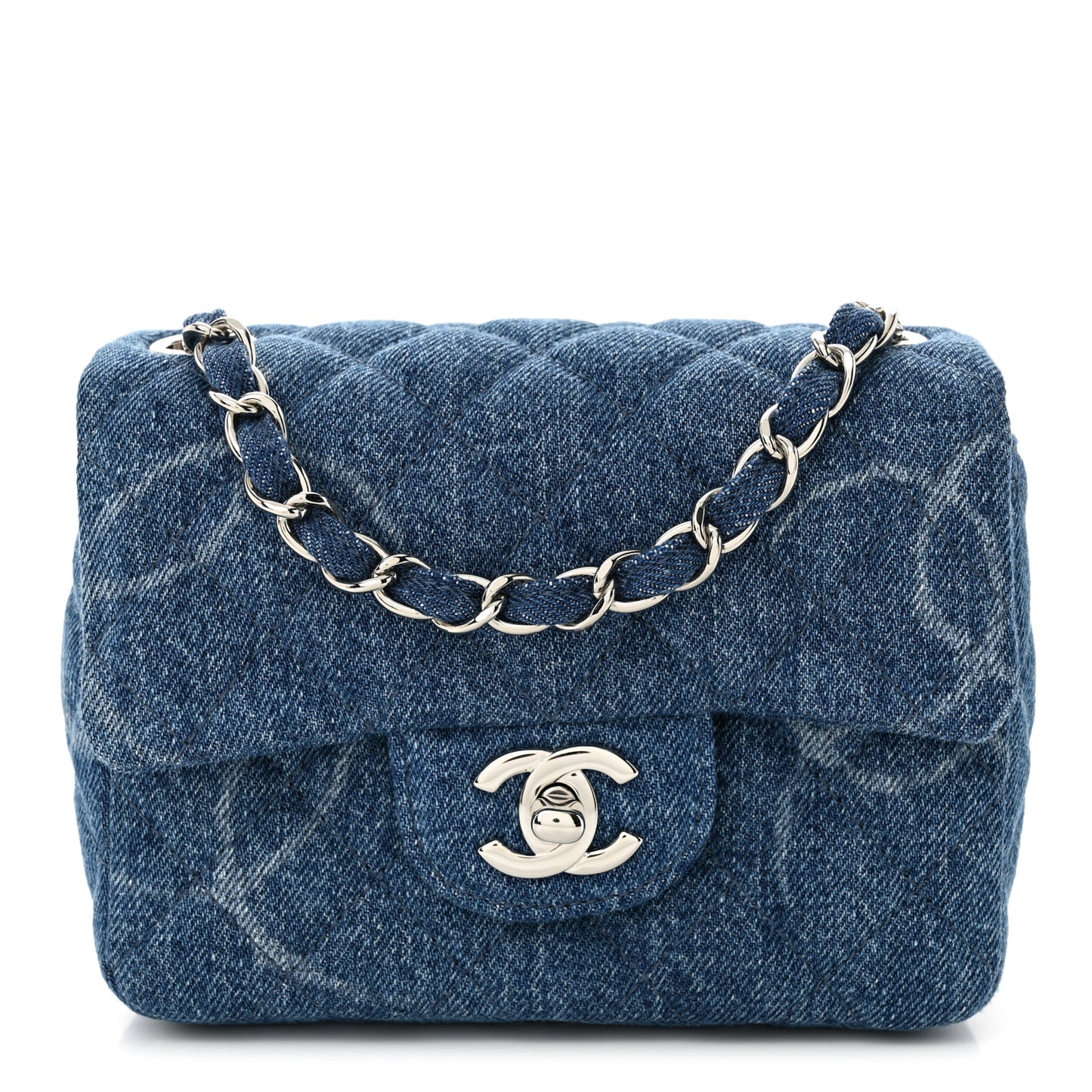 Denim CC Quilted Mini Square Flap Blue