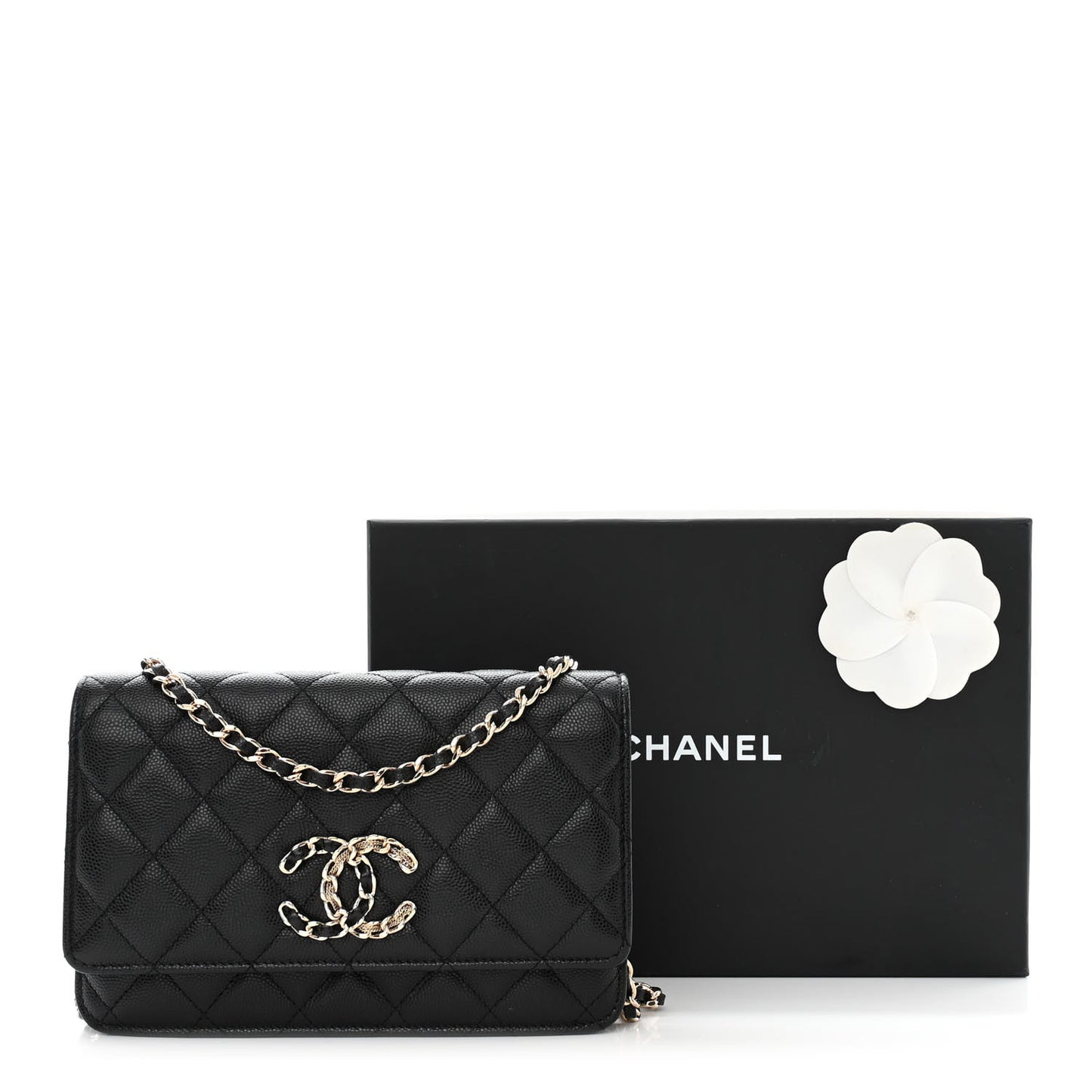 Caviar Quilted French New Wave Chain CC Wallet On Chain WOC Black