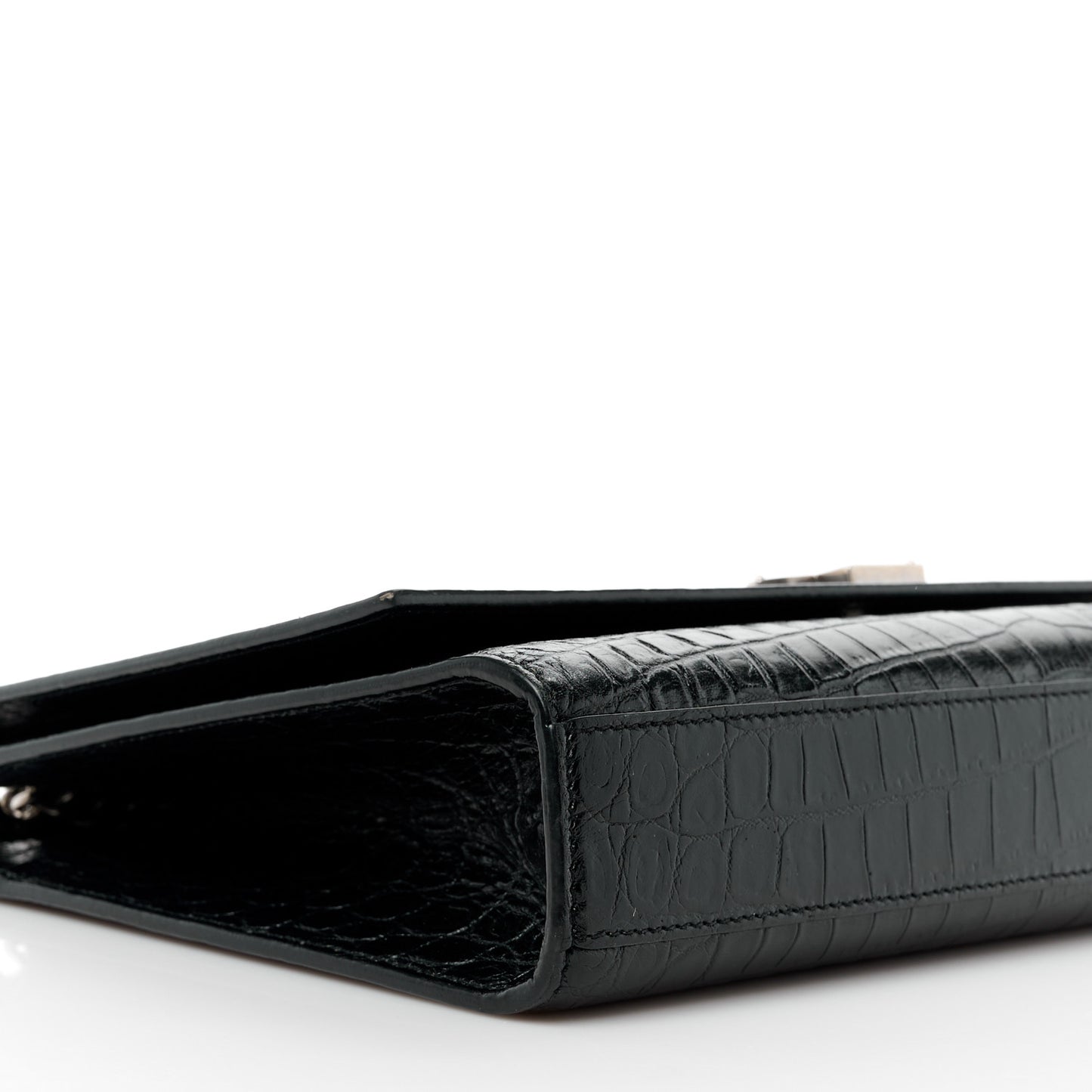 Calfskin Crocodile Embossed Large Classic Monogram Kate Satchel Black