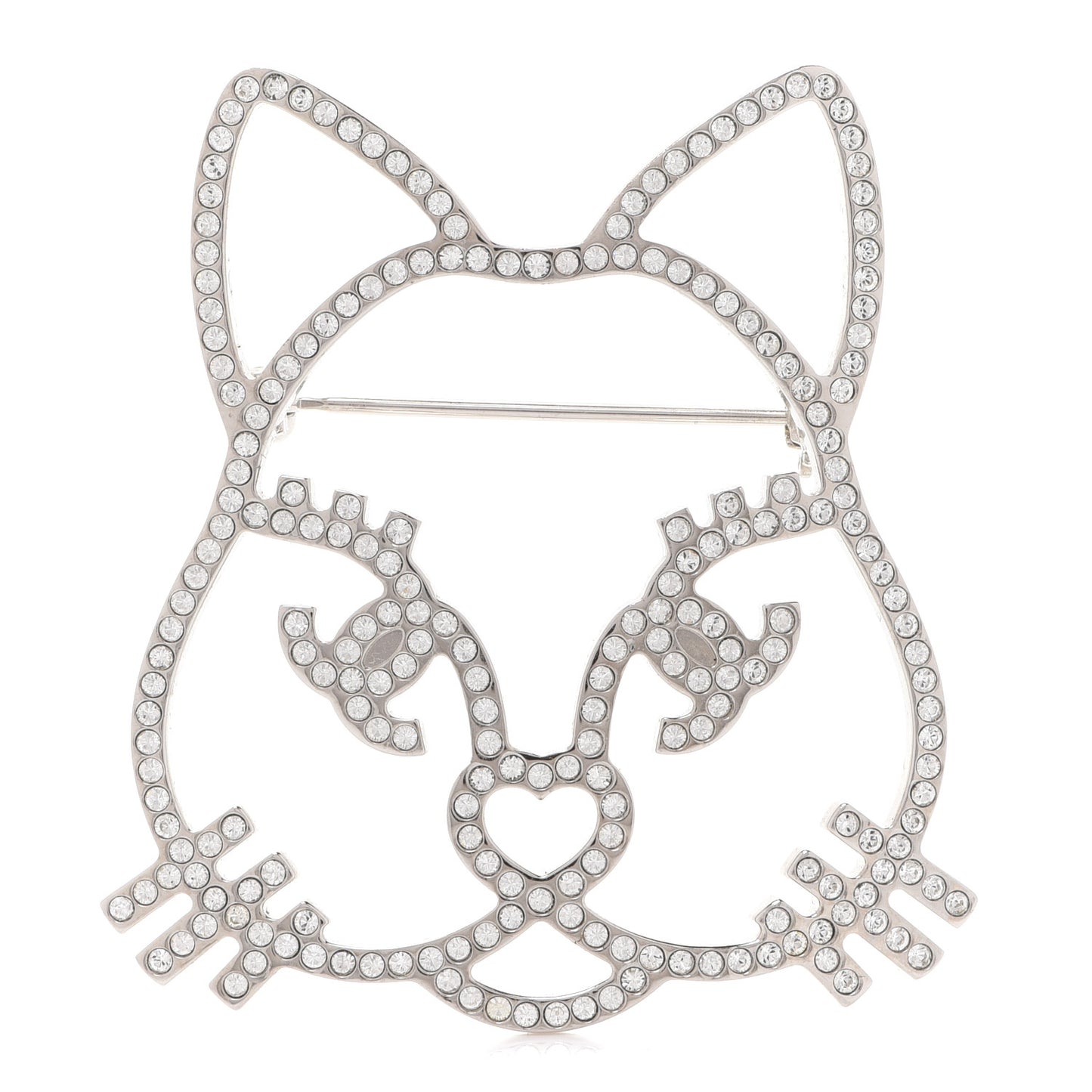 Strass Crystal Emoji Choupette Cat Brooch Silver