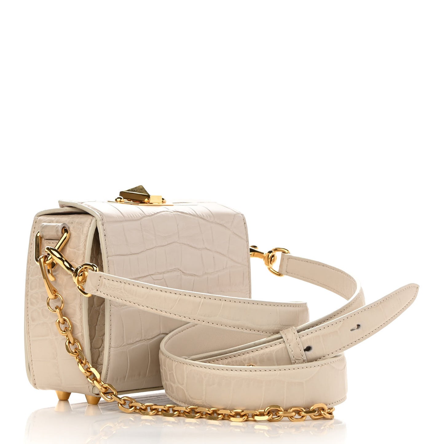 Calfskin Crocodile Embossed Box Shoulder Bag 16 Cream