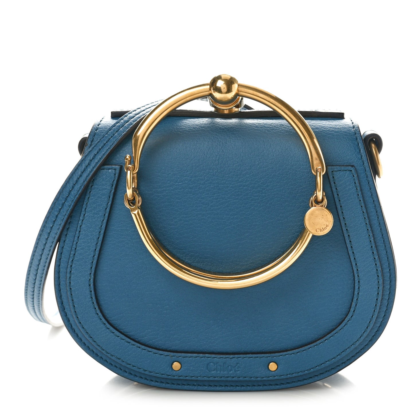 Calfskin Suede Small Nile Bracelet Bag Vinyl Blue