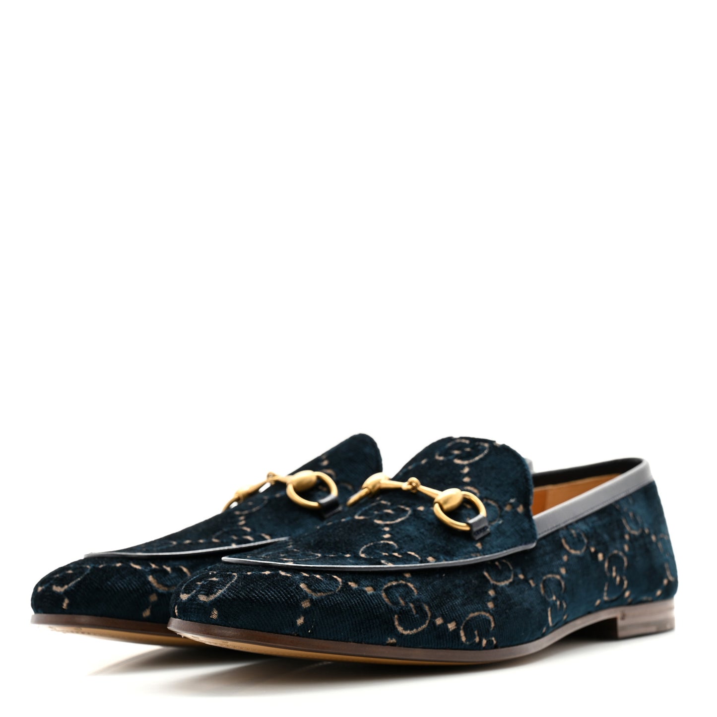 Velvet GG Monogram Horsebit Mens Jordaan Loafers 9.5 Blue Beige