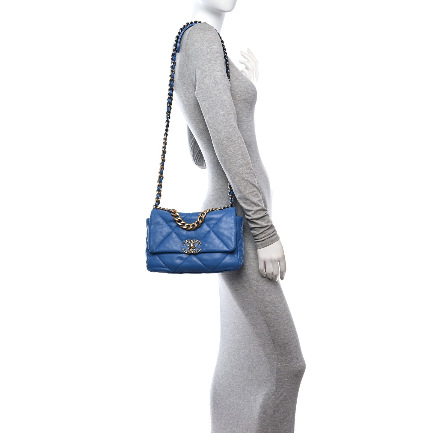 Lambskin Quilted Medium Chanel 19 Flap Blue