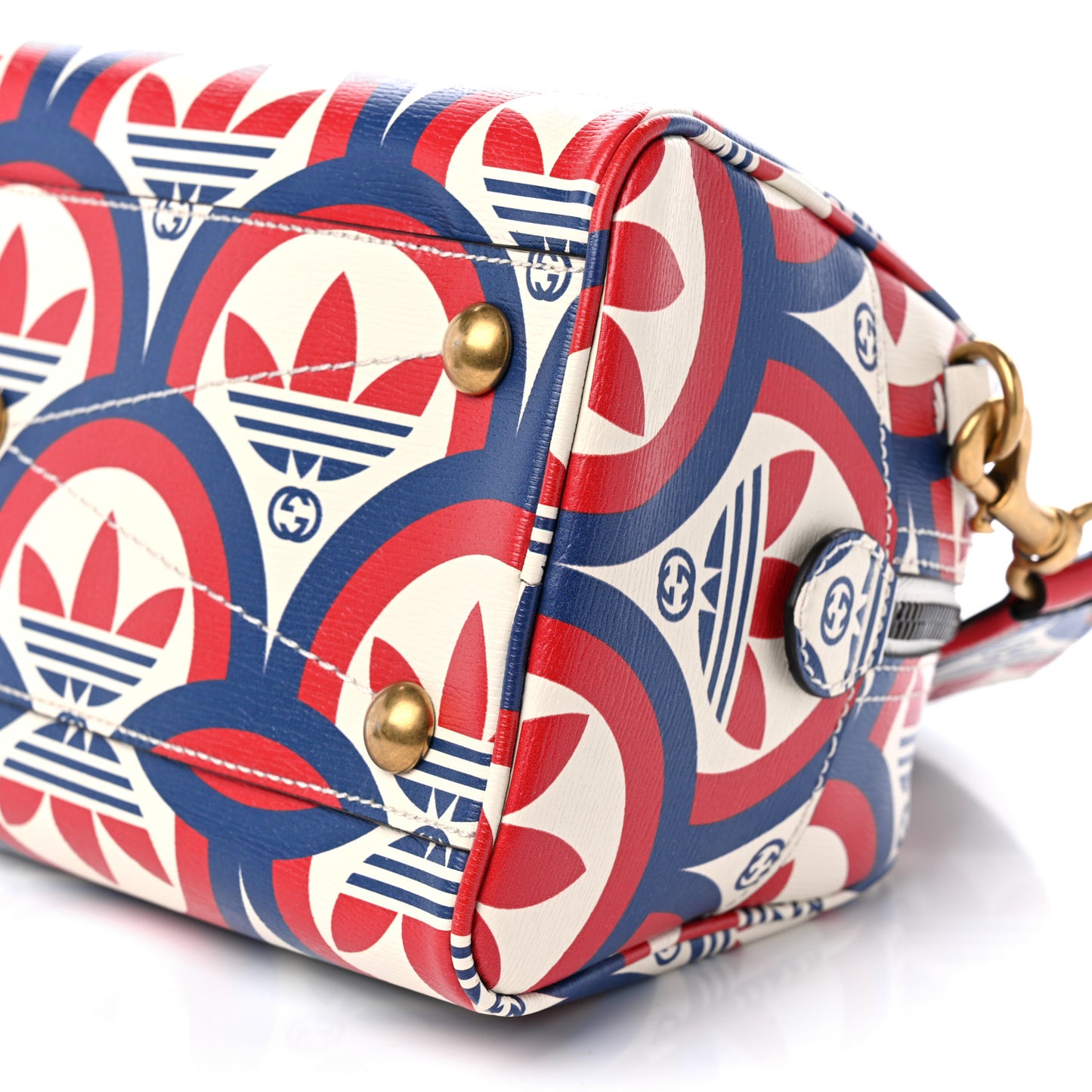 X ADIDAS Shangai Calfskin Web Trefoil Interlocking G Mini Duffle Bag Red White Blue