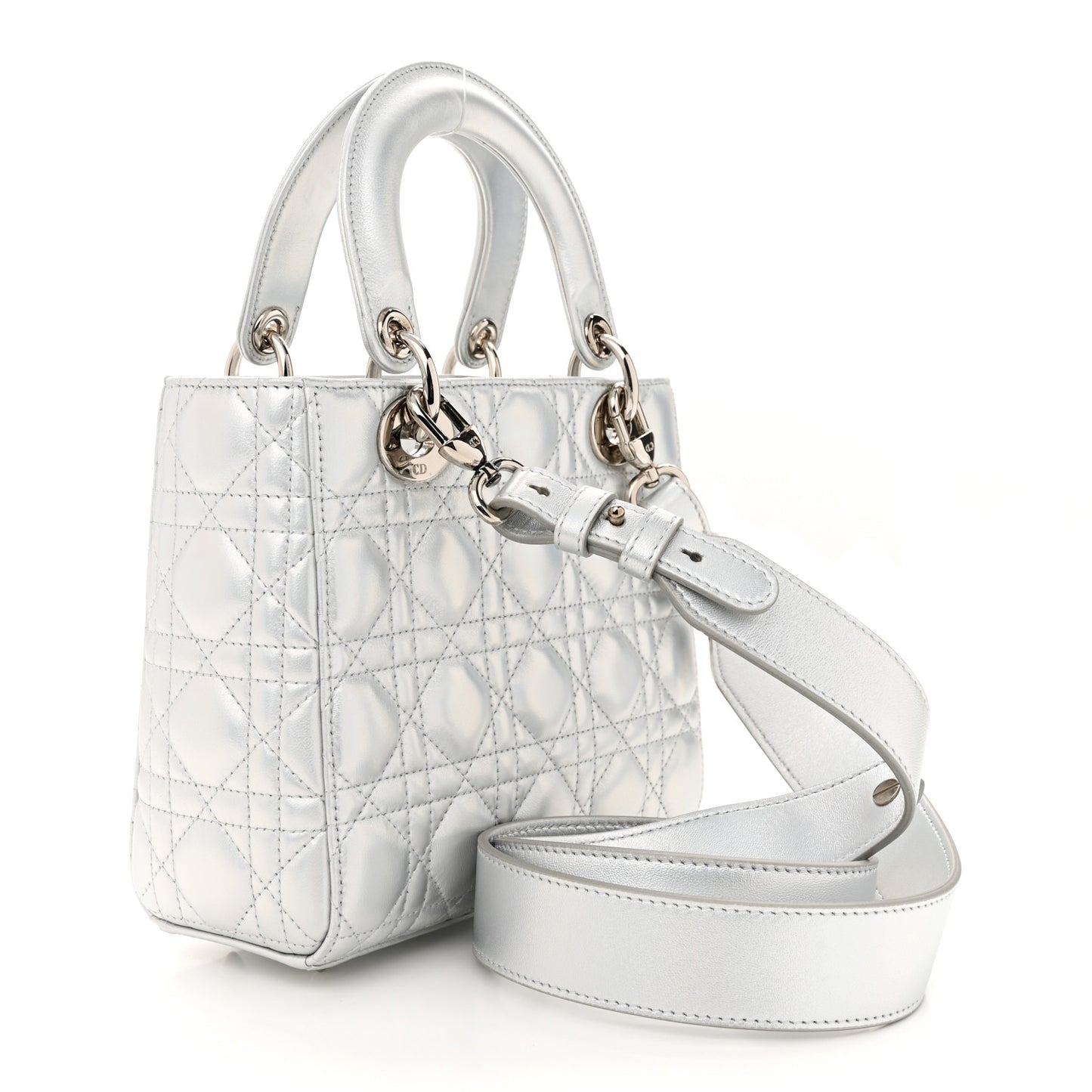 Metallic Lambskin Cannage Small My ABCDior Lady Dior Silver