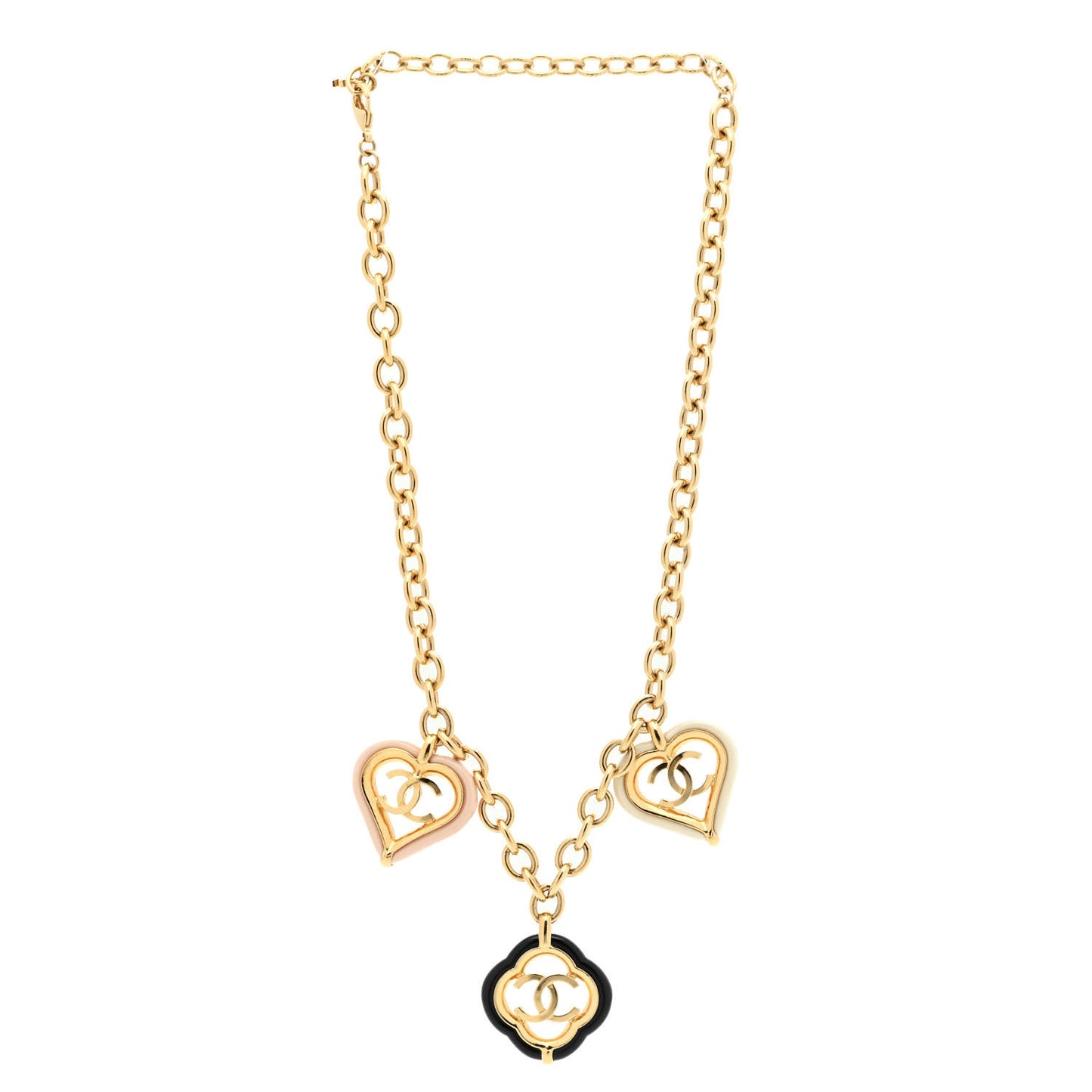 Resin Love And Clovers Charm Necklace Gold Multicolor