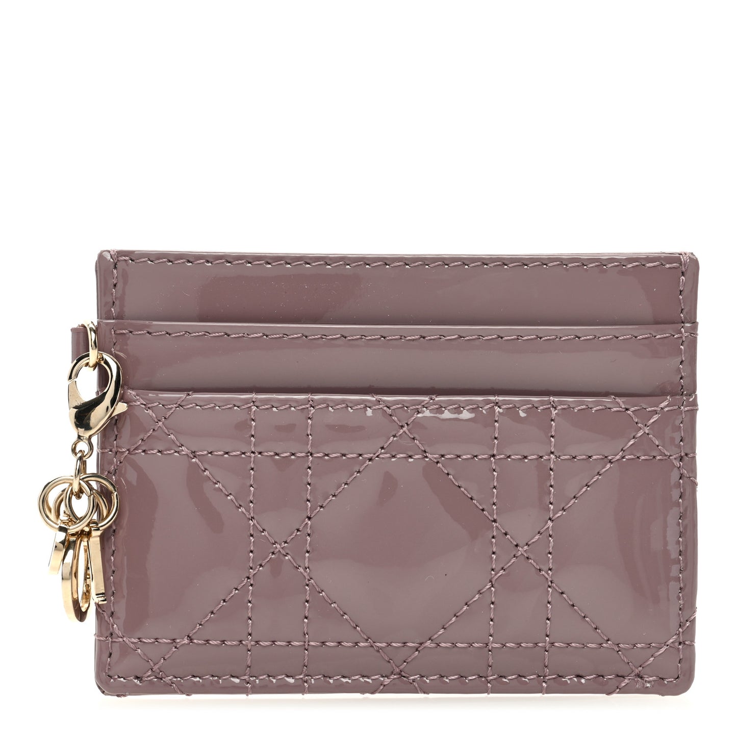 Patent Cannage Lady Dior Five-Slots Card Holder Pink Peony