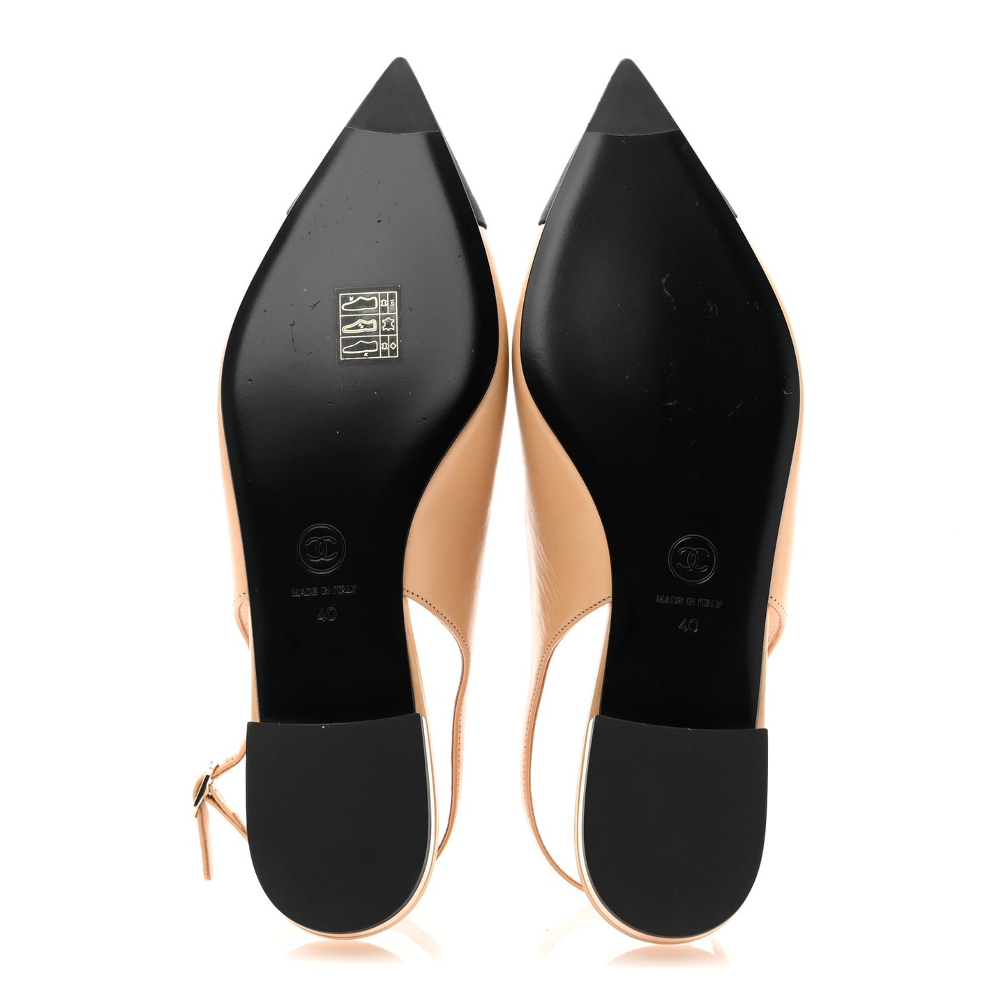 Goatskin Grosgrain Pointed Toe CC Slingback Flats 40 Beige Black
