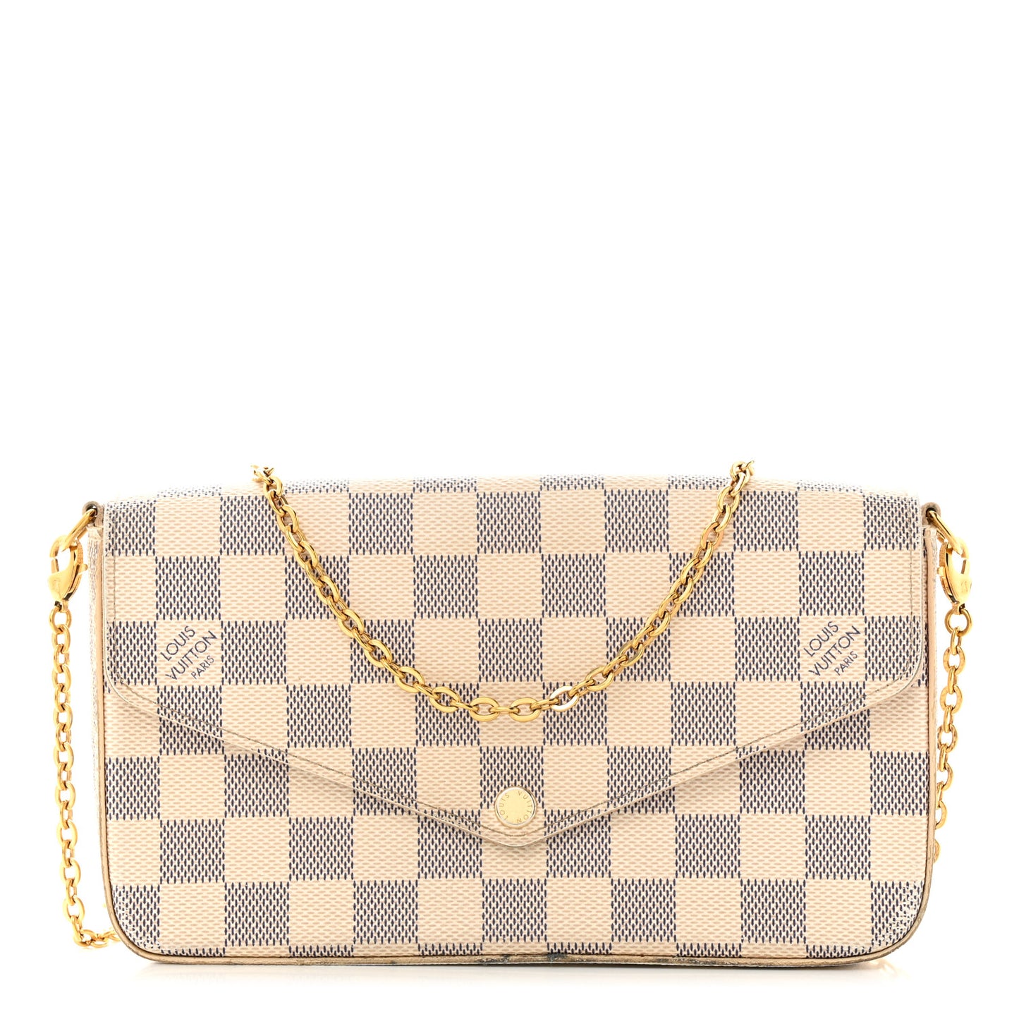 Damier Azur Pochette Felicie Chain Wallet Rose Ballerine