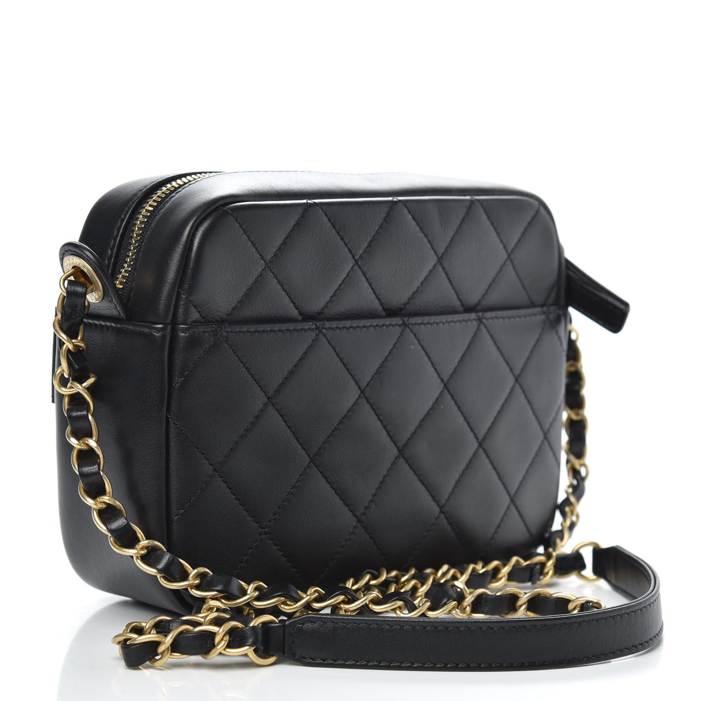 Calfskin Quilted Enchained Camera Case Bag Black