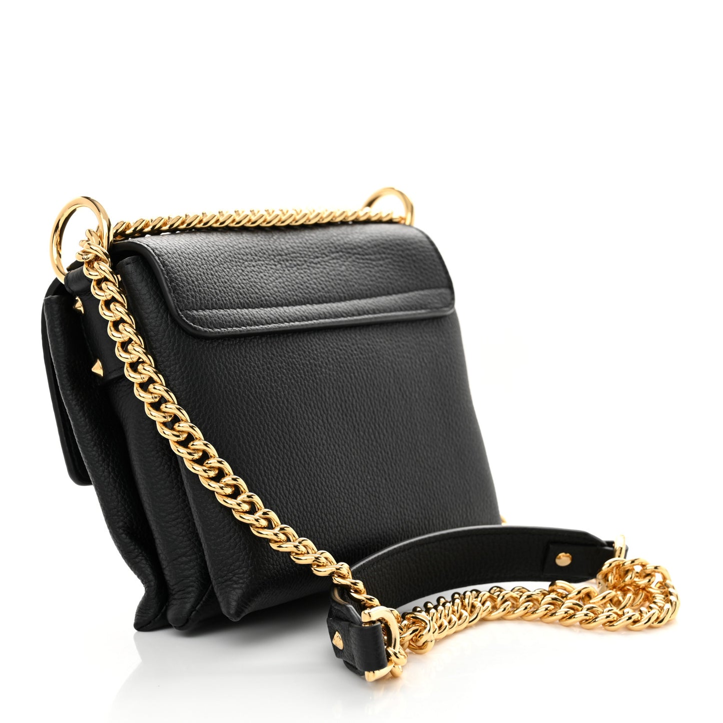 Calfskin Small Twin Skull Chain Crossbody Black
