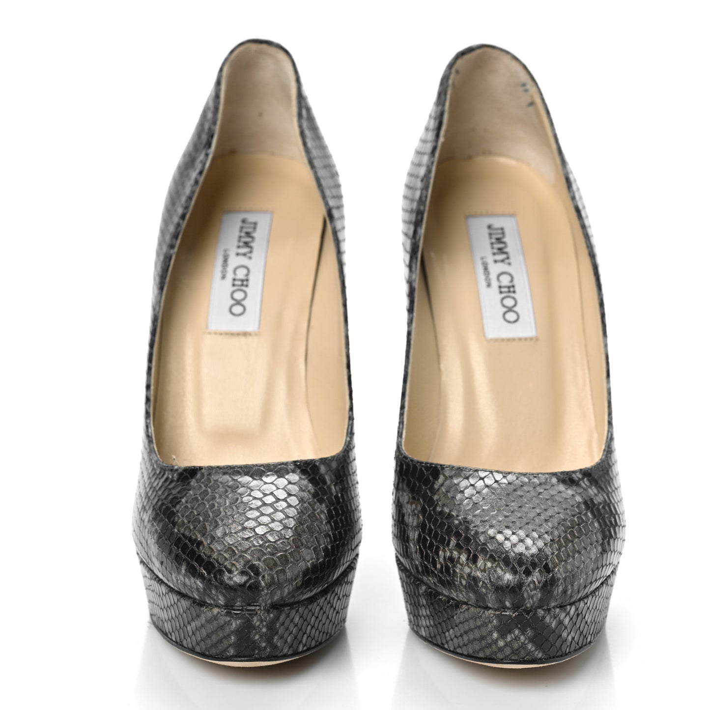 Calfskin Snake Print Pumps 38 Grey