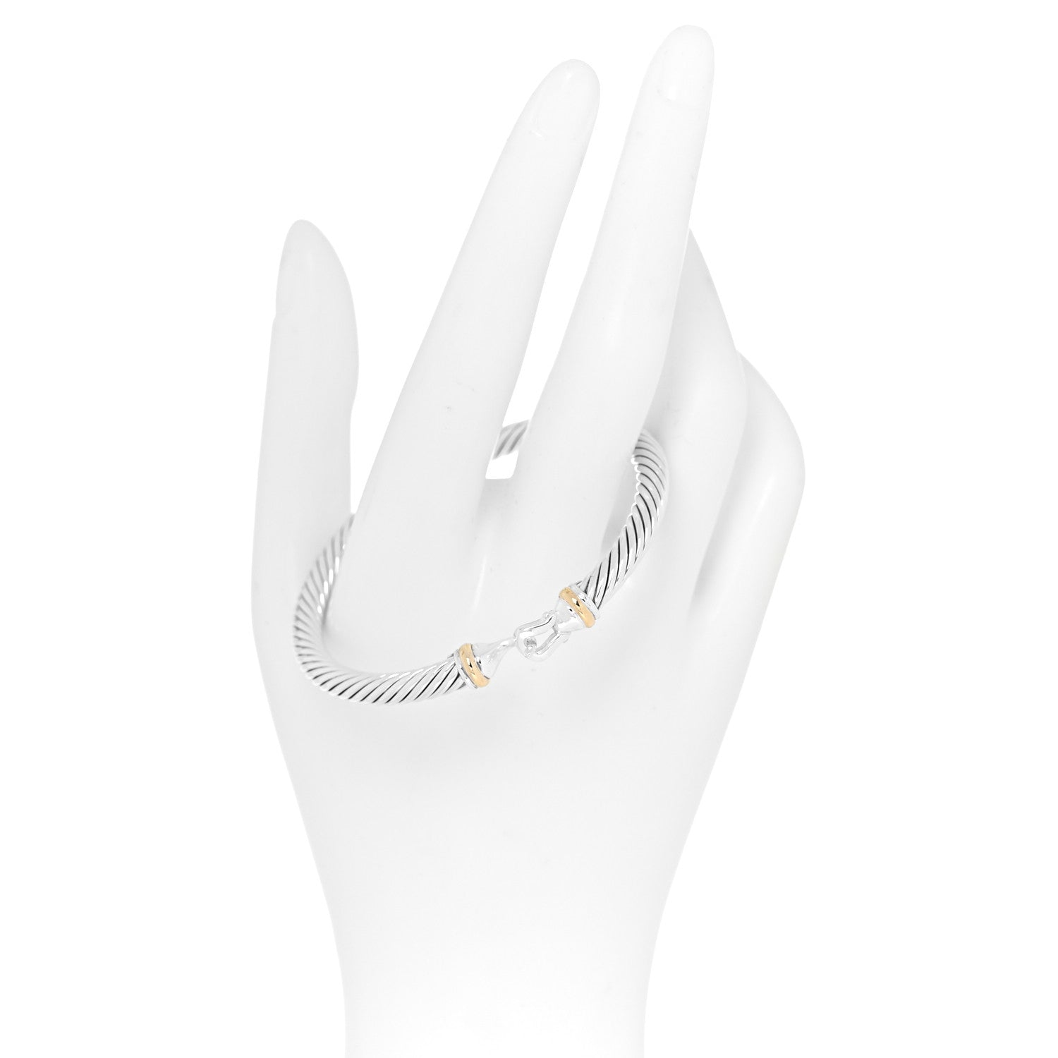 David Yurman Sterling Silver 18K Yellow Gold 5mm Cable Classic Buckle Bracelet 2 of 5