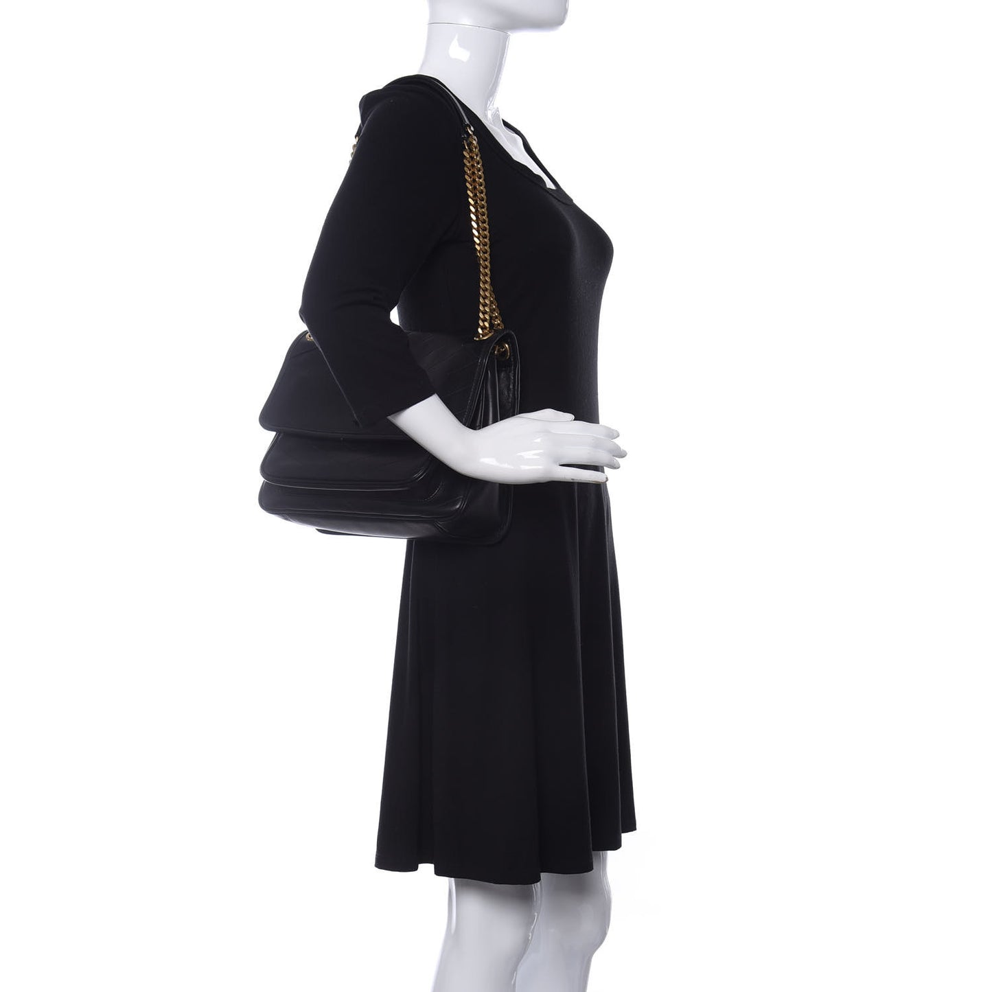 Lambskin Matelasse Monogram Medium Niki Chain Satchel Black