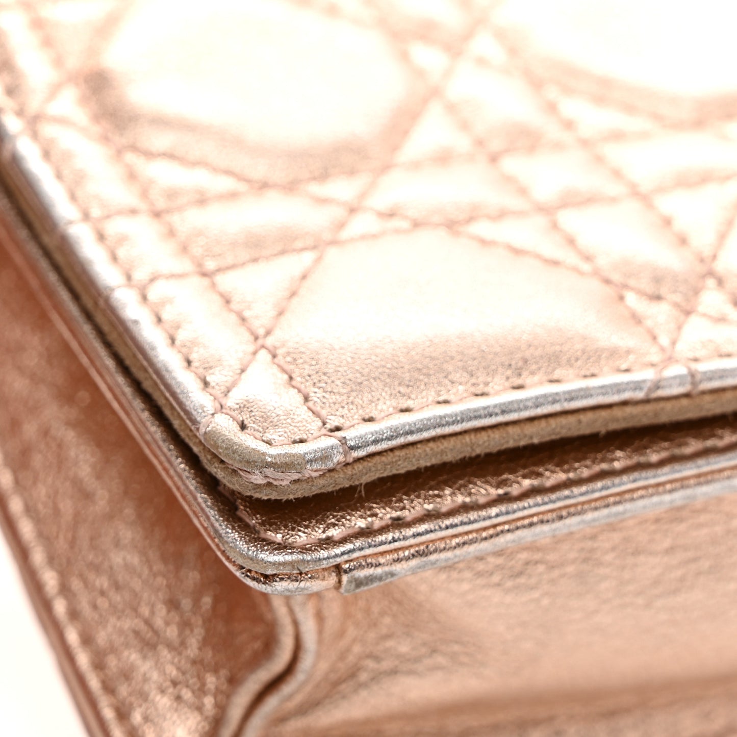 Metallic Lambskin Cannage Lady Dior Pouch Rose Gold