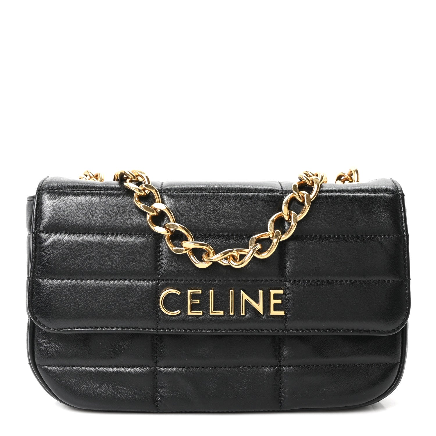 Celine Goatskin Matelasse Chain Shoulder Bag Black 1845796
