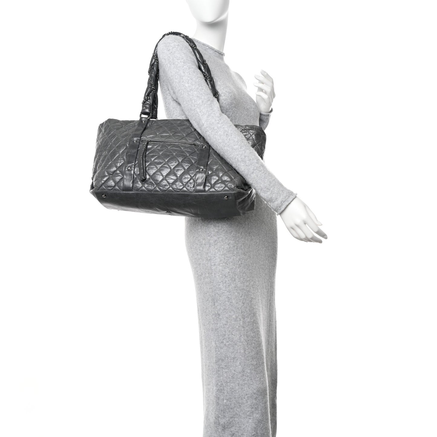 Aged Calfskin Vintage Ligne XL Lady Braid Tote Grey