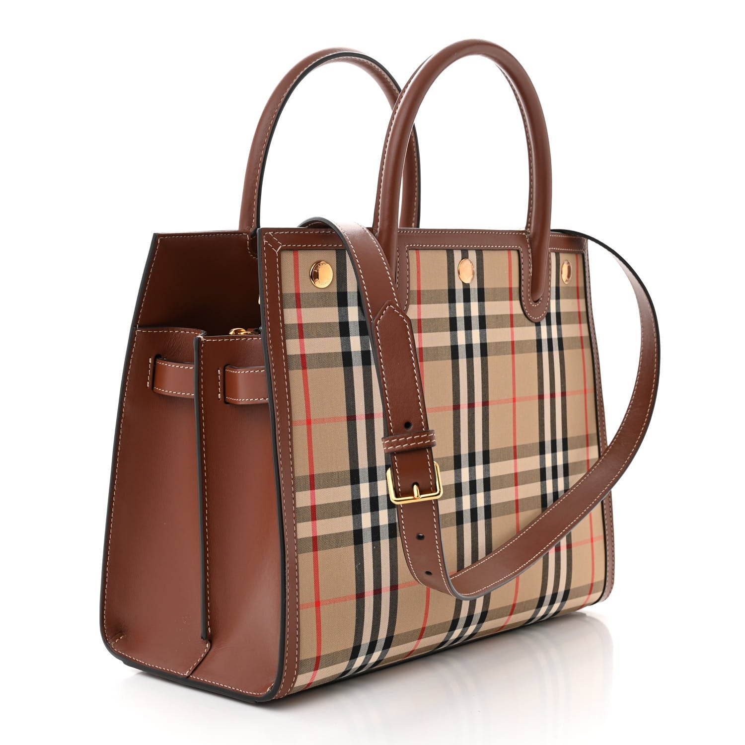 Burberry Calfskin Vintage Check Two Handle Title Bag Archive Beige 3 of 12