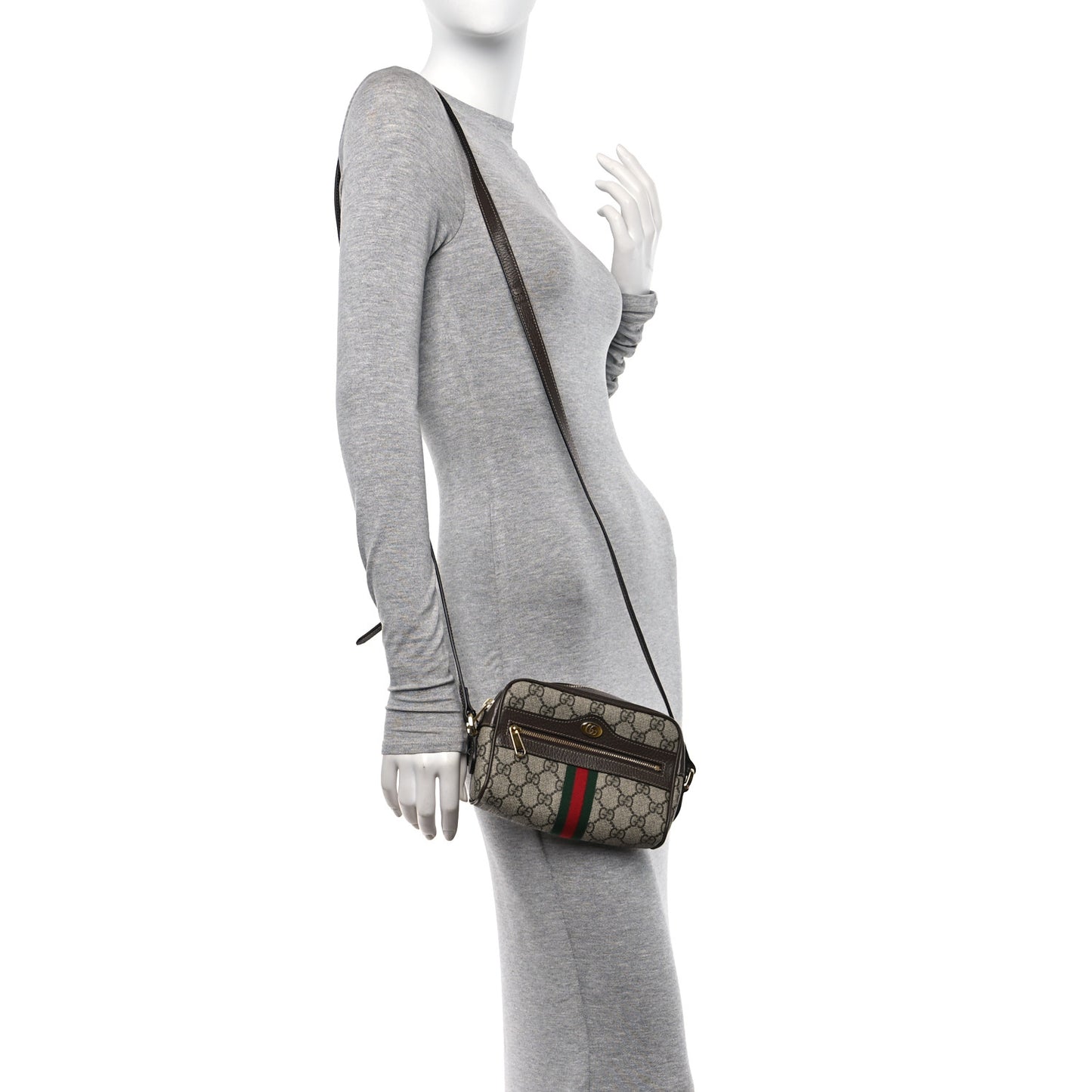 GG Supreme Monogram Web Mini Ophidia Shoulder Bag Brown