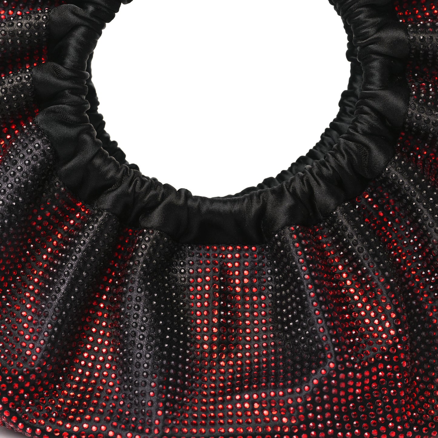 Crystal Satin Mini Handle Crescent Bag Black Burnt Cherry